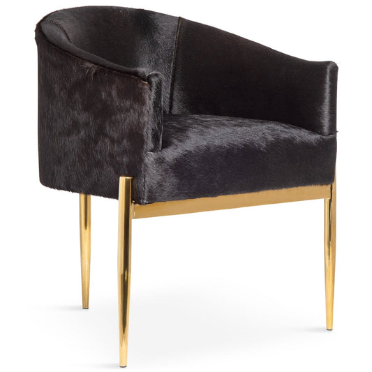 Art Deco Dining Chair in Black Cowhide