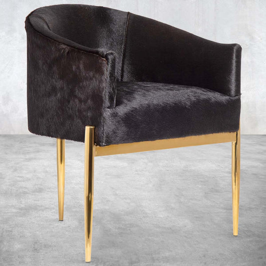 Art Deco Dining Chair in Black Cowhide