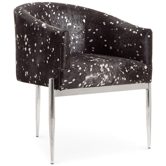 Art Deco Dining Chair in Black Silver Speckled Cowhide